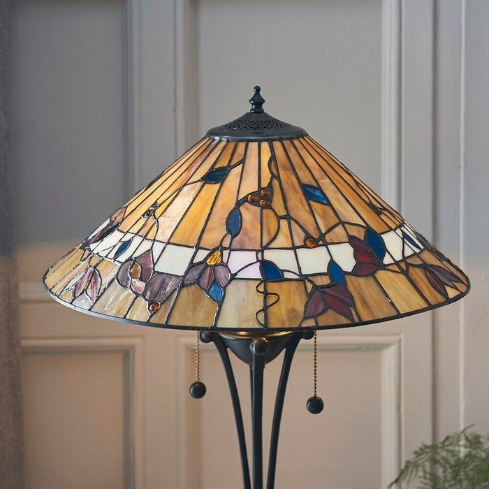 Tiffany Glass Table Lamp Light Dark Bronze & Rich Colours Floral Shade i00175 Loops