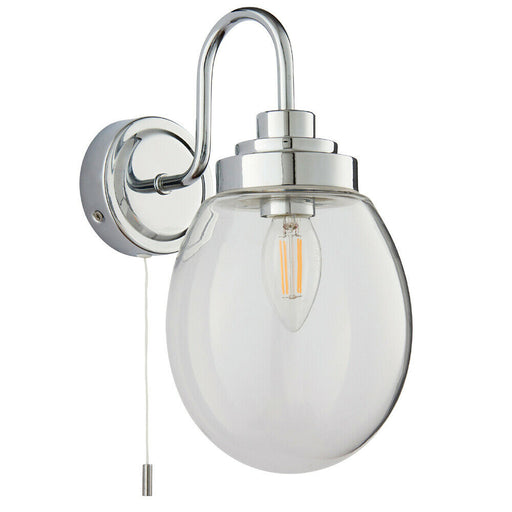 IP44 Bathroom Wall Light Chrome & Round Clear Glass Modern Curved Arm Oval Lamp Loops