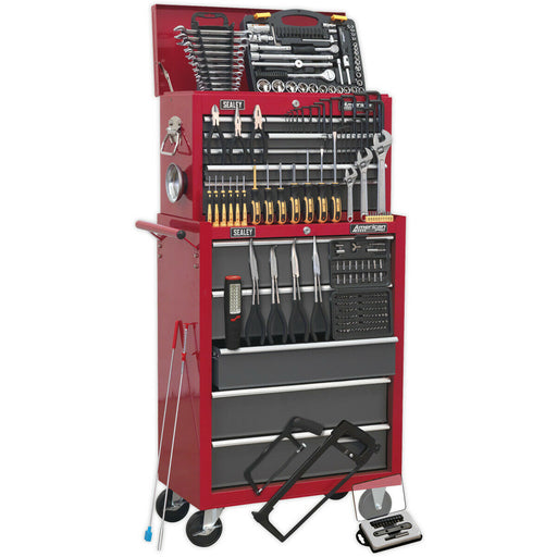 14 Drawer Topchest & Rollcab Bundle with 239 Piece Tool Kit - Red & Grey Loops