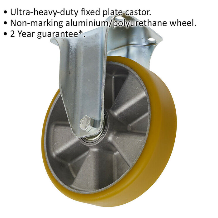 200mm Fixed Plate Castor Wheel - 50mm Tread - Non-Marking Aluminium & PU Plastic Loops
