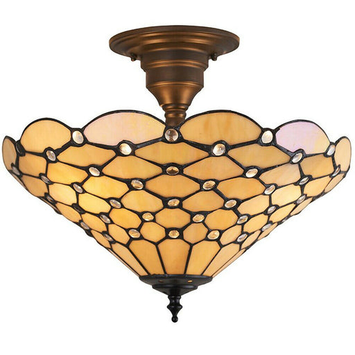 Tiffany Glass Semi Flush Ceiling Light Amber Geometric Inverted Shade i00161 Loops
