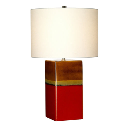 Table Lamp Ceramic Cream Linen Empire Shade Red & Yellow Glaze LED E27 60W Loops