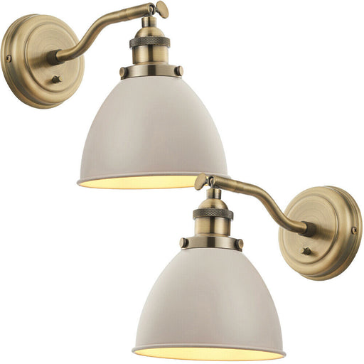 2 PACK Adjustable Industrial Wall Light Brass & Grey Shade Vintage Arm Lamp Loops