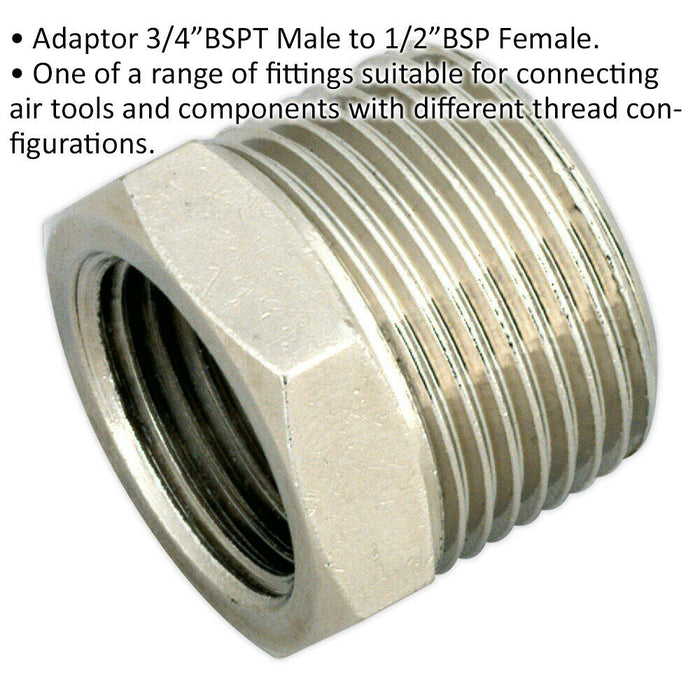 Air Tool Adaptor - 3/4" BSPT Male to 1/2" BSP Female - Hexagon Nipple Connector Loops
