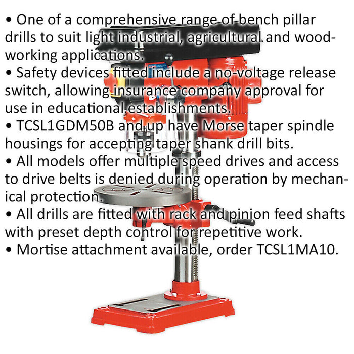 5-Speed Bench Pillar Drill - 370W Motor - 750mm Height - Safety Release Switch Loops