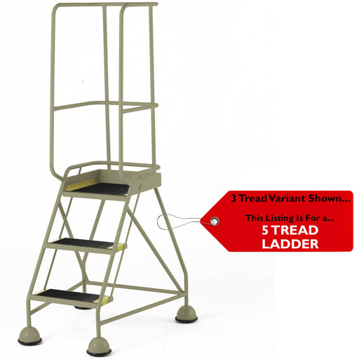 5 Tread Mobile Warehouse Steps & Guardrail BEIGE 2.2m Portable Safety Stairs Loops