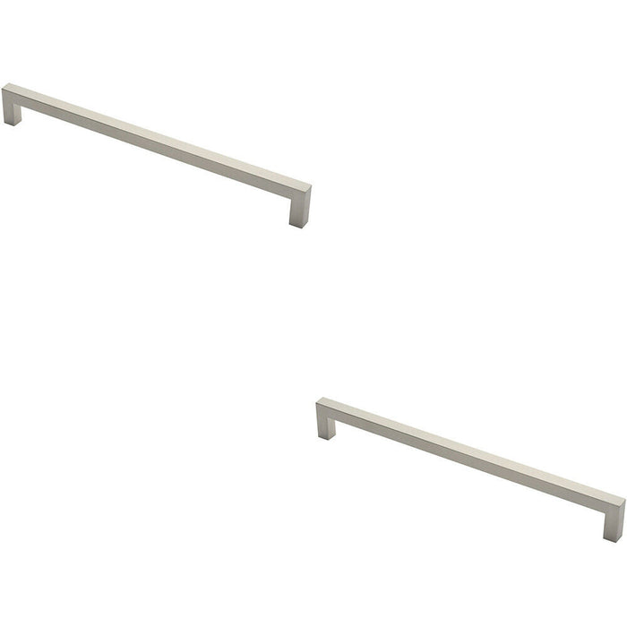 2x Square Mitred Door Pull Handle 469 x 19mm 450mm Fixing Centres Satin Steel Loops