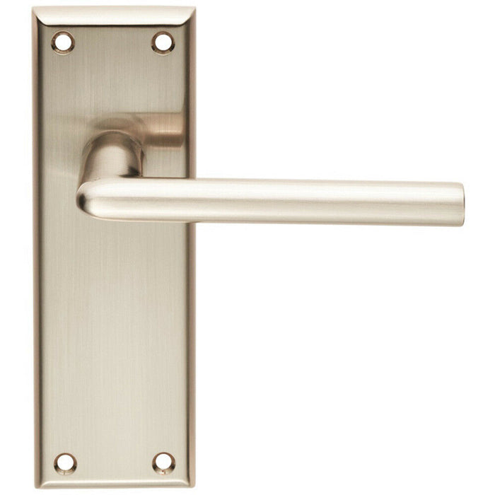 Door Handle & Latch Pack Satin Nickel Modern Round Lever on Square Backplate Loops