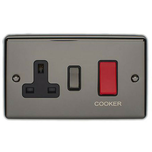 45A DP Oven Switch & Neon Light BLACK NICKEL & Black Trim Appliance Red Rocker Loops