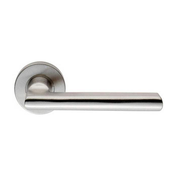 PAIR Straight Smooth Round Bar Handle on Round Rose Concealed Fix Satin Steel Loops