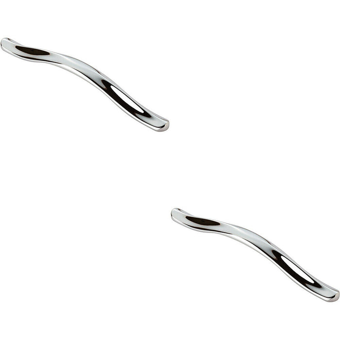 2x Curved Cupboard Pull Handle with Ridge 192mm Fixing Centres Polished Chrome Loops