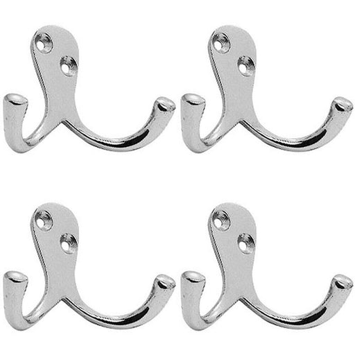 4x Victorian One Piece Double Bathroom Robe Hook 26mm Projection Polished Chrome Loops