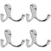 4x Victorian One Piece Double Bathroom Robe Hook 26mm Projection Polished Chrome Loops
