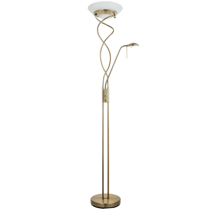 Mother & Child Floor Lamp Antique Brass Tall Twin Light Dimmer Flexible Reading Loops