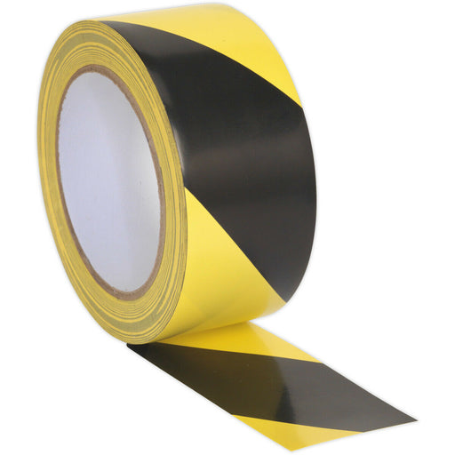 50mm x 33m Black & Yellow Adhesive Warning Tape - Hazard Safety Marking Corden Loops