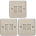 3 PACK 2 Gang Double Metal Light Switch SATIN STEEL 2 Way 10A White Trim Loops