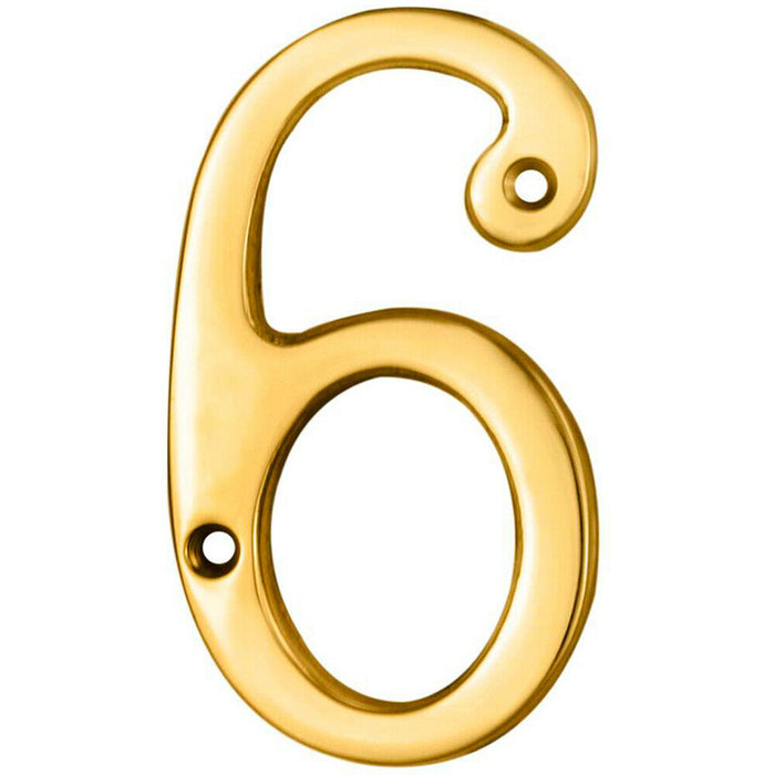 Polished Brass Door Number 6/9 75mm Height 4mm Depth House Numeral Plaque Loops