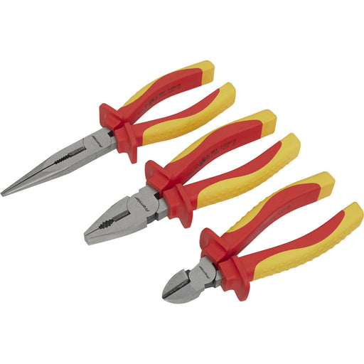 3 Piece Pliers Set - Hardened Cutting Edges - Soft Grip Handles - VDE Approved Loops