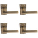 4x PAIR Straight Bar Handle on Slim Lock Backplate 150 x 50mm Antique Brass Loops