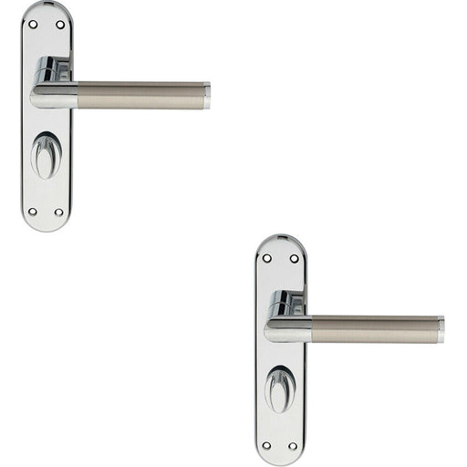 2x Round Bar Lever on Bathroom Backplate Door Handle 180 x 40mm Chrome & Nickel Loops