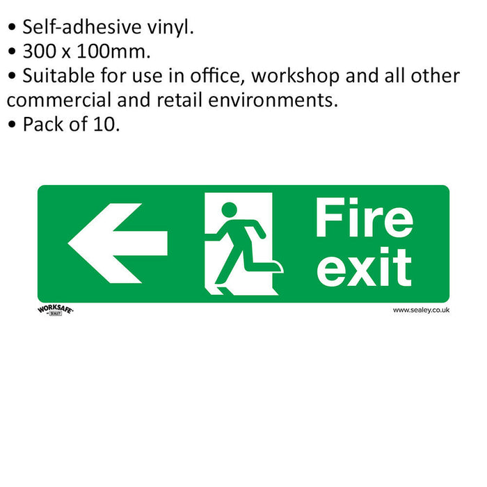 10x FIRE EXIT (LEFT) Health & Safety Sign Self Adhesive 300 x 100mm Sticker Loops