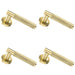 4x PAIR Knurled Grip Round Bar Handle on Round Rose Concealed Fix Satin Brass Loops