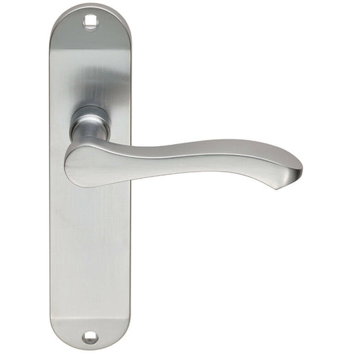 PAIR Scroll Lever Door Handle on Latch Backplate 180 x 40mm Satin Chrome Loops