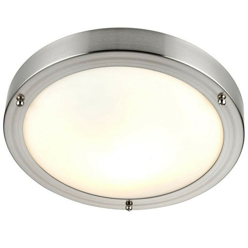 IP44 Outdoor Dimmable Bulkhead Light Satin Nickel Bathroom Flush Ceiling Lamp Loops