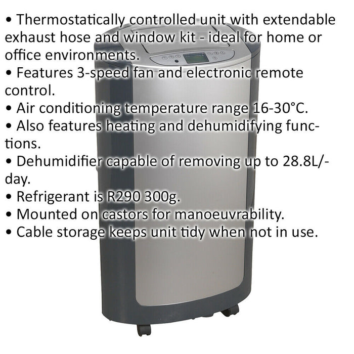 3-in-1 Air Conditioner Dehumidifier & Heater - 3-Speed Fan - Window Exhaust Hose Loops