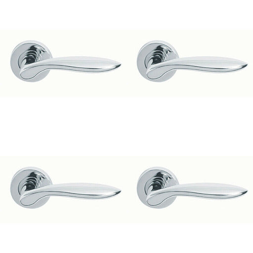 4x PAIR Smooth Ergonomic Handle on Round Rose Concealed Fix Polished Chrome Loops