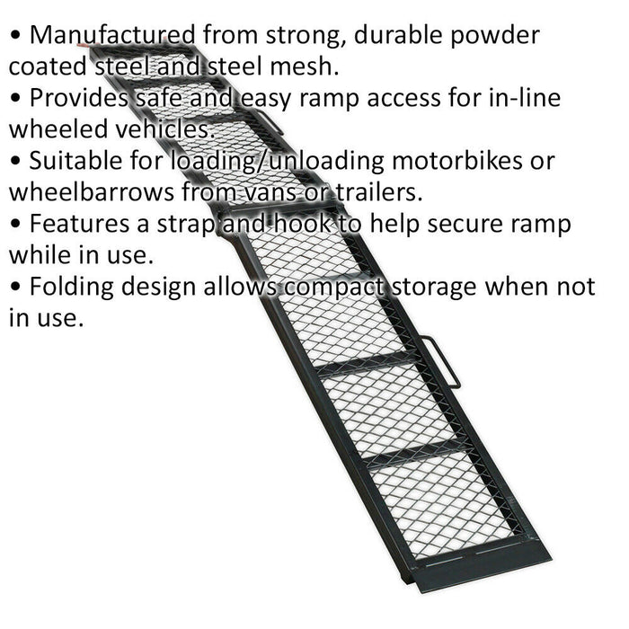 360kg Steel Mesh Folding Loading Ramp - Secure Strap & Hook - Van Loading Loops