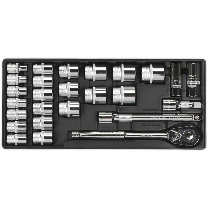 26 Pc PREMIUM 1/2" Square Drive Socket Set with Modular Tool Tray - Tool Storage Loops