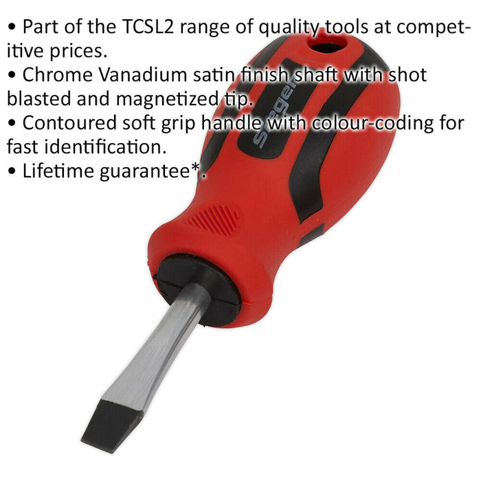 Slotted 6 x 38mm Screwdriver with Soft Grip Handle - Chrome Vanadium Shaft Loops