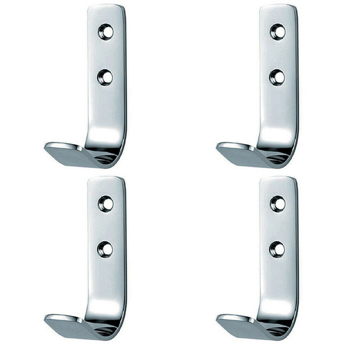 4x Flat Bar One Piece Coat Hook 41mm Projection Bright Stainless Steel Loops