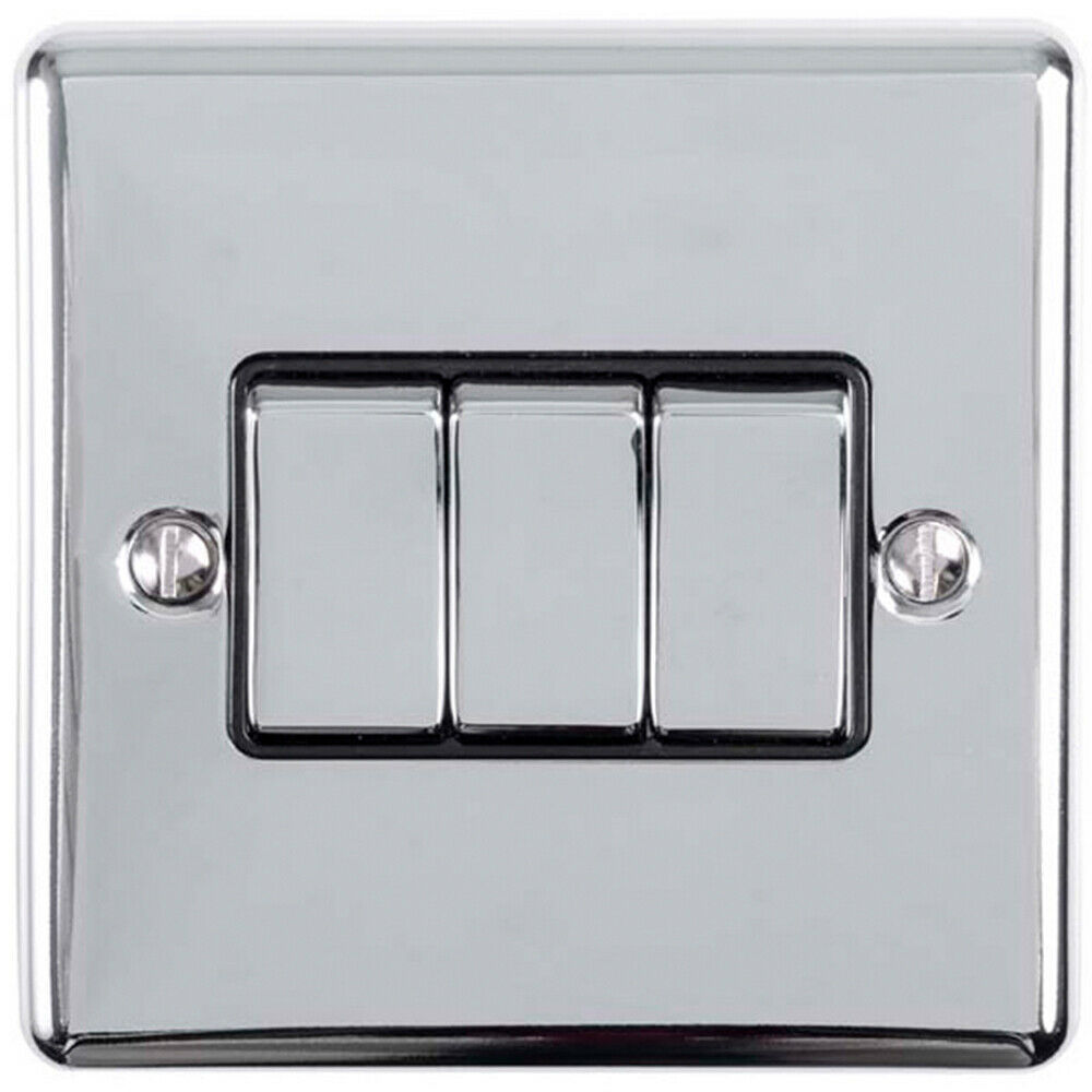 3 Gang Triple Light Switch POLISHED CHROME 2 Way 10A — LoopsDirect