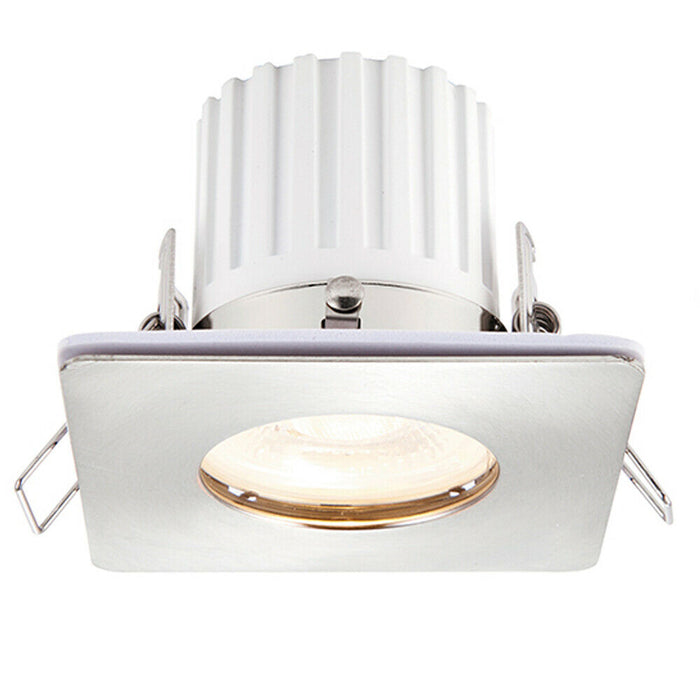 IP65 Bathroom Slim Square Ceiling Downlight Brushed Chrome Recessed GU10 Lamp Loops