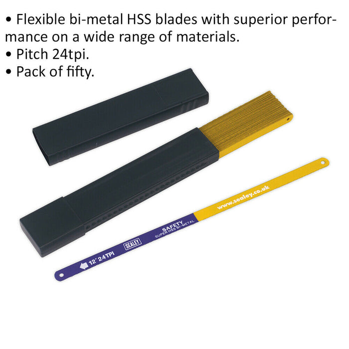 50 PACK - 300mm Hacksaw Blades - 24 TPI - HSS Bi-Metal Multi Material Cutting Loops