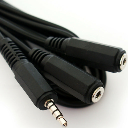 1.8m 3.5mm 4 Pole Splitter Y Cable Camera TRRS Jack Plug to 2 Socket Lead Loops