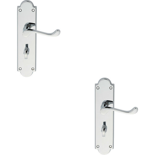 2x PAIR Victorian Scroll Lever on Bathroom Backplate 205 x 49mm Polished Chrome Loops