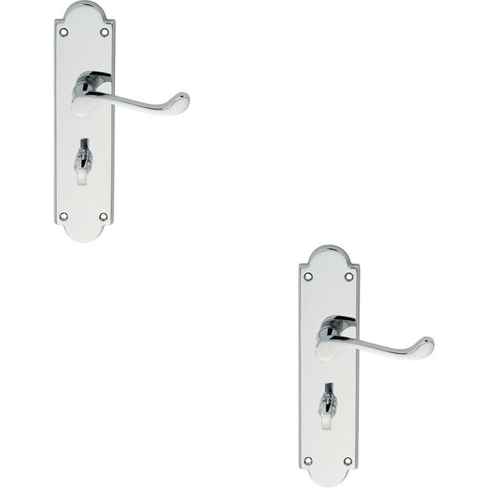 2x PAIR Victorian Scroll Lever on Bathroom Backplate 205 x 49mm Polished Chrome Loops