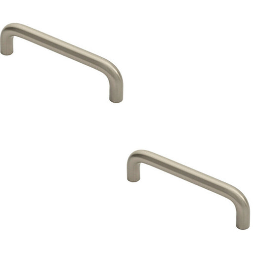 2x Round D Bar Cabinet Pull Handle 106 x 10mm 96mm Fixing Centres Satin Nickel Loops