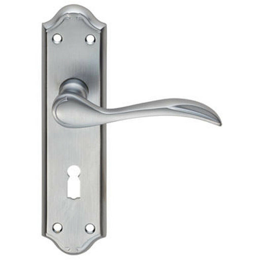 PAIR Curved Door Handle Lever on Lock Backplate 180 x 45mm Satin Chrome Loops