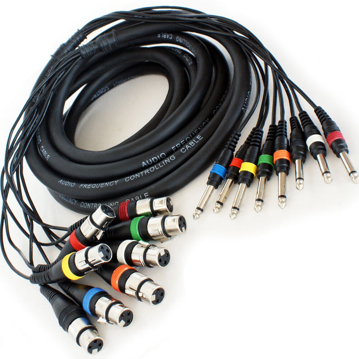 2.5m 8 Way XLR Female to 6.35mm Mono Jack Plug Cable Lead 3 Pin ¼" PA Multicore Loops