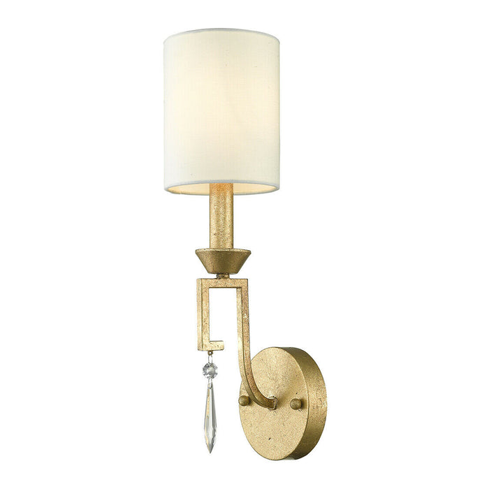 Wall Light Grecian Key Motif Ivory White Linen Shade Distressed Gold LED E14 60W Loops