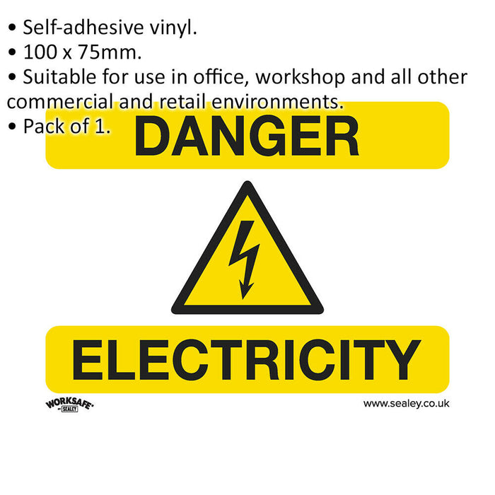 1x DANGER ELECTRICITY Health & Safety Sign Self Adhesive 100 x 75mm Sticker Loops