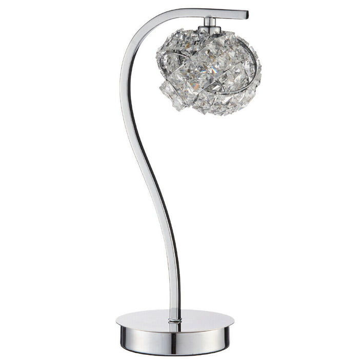 Touch On/Off Table Lamp Chrome & Crystal Glass Knott Shade Pretty Bedside Light Loops