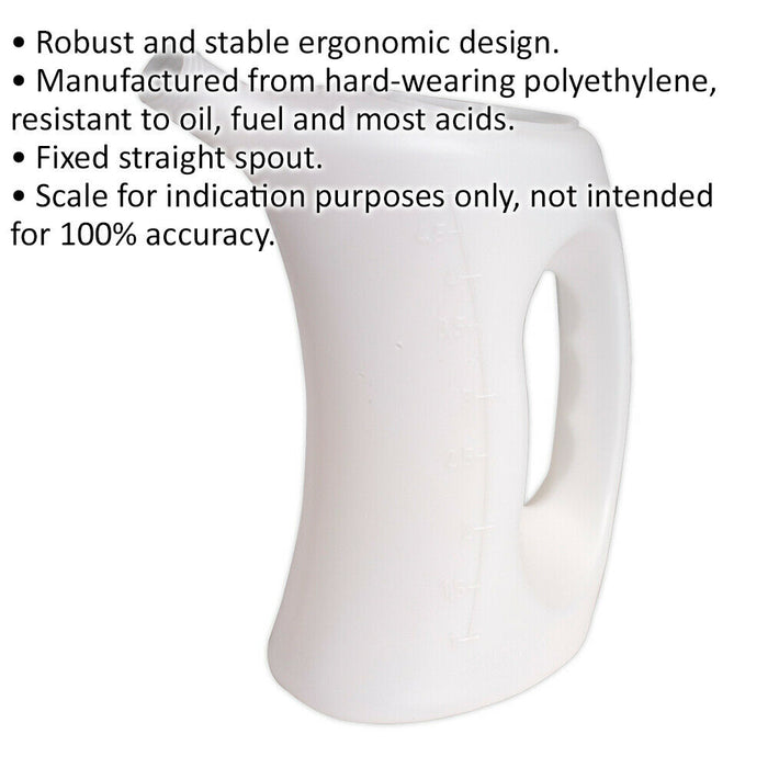 5 Litre Measuring Jug with Rigid Spout - Resistant to Oil & Fuel - Polyethylene Loops