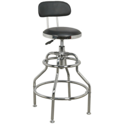 Heavy-Duty Pneumatic Workshop Stool - Adjustable Height Seat & Back Rest Chair Loops