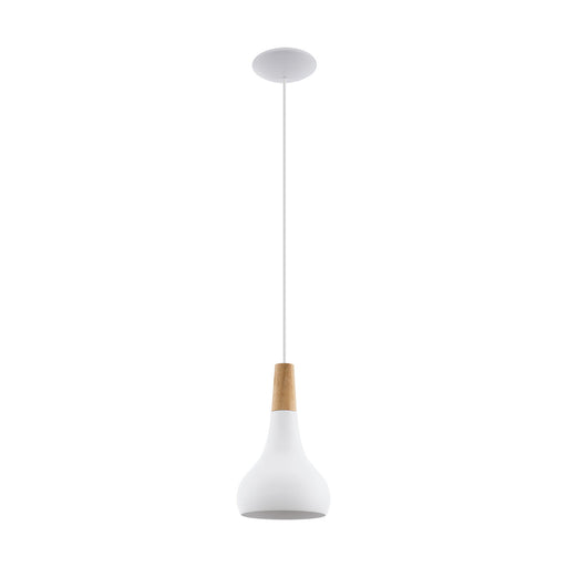 Pendant Ceiling Light Colour White Pear Shape Shade Brown Wood Bulb E27 1x60W Loops