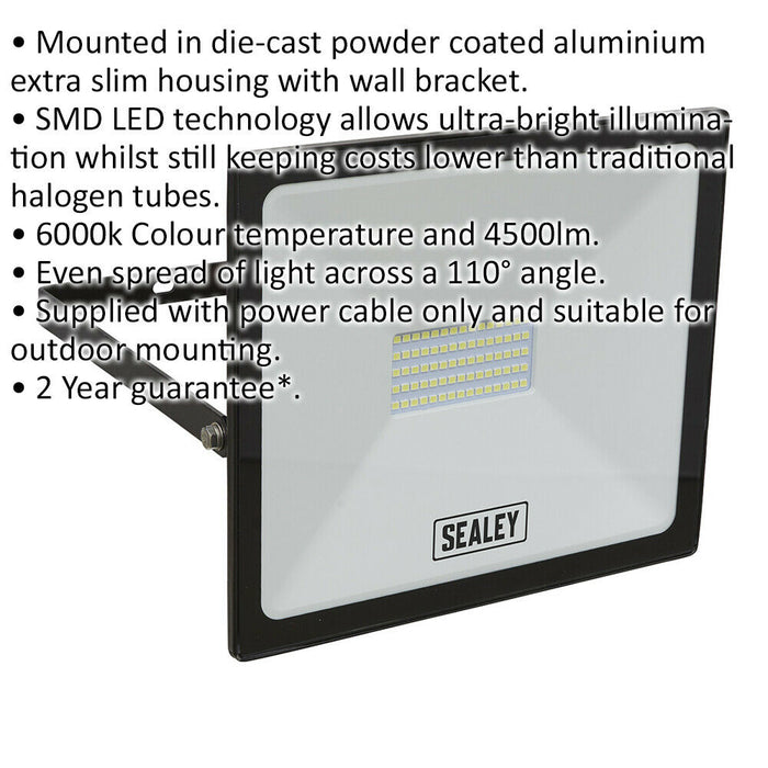 Extra Slim Floodlight with Wall Bracket - 50W SMD LED - IP65 Rated - 4500 Lumens Loops